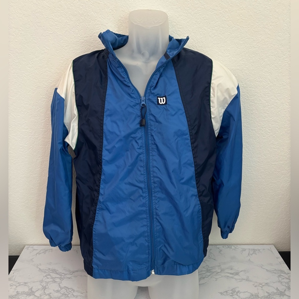 Vtg Wilson Full Zip Jacket Boys Youth Sz XL 12/14 Blue Nylon Lined Colorblock​